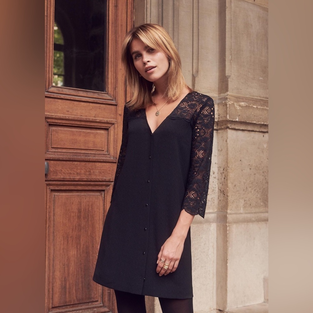 Sezane Black Lace Detail Dress